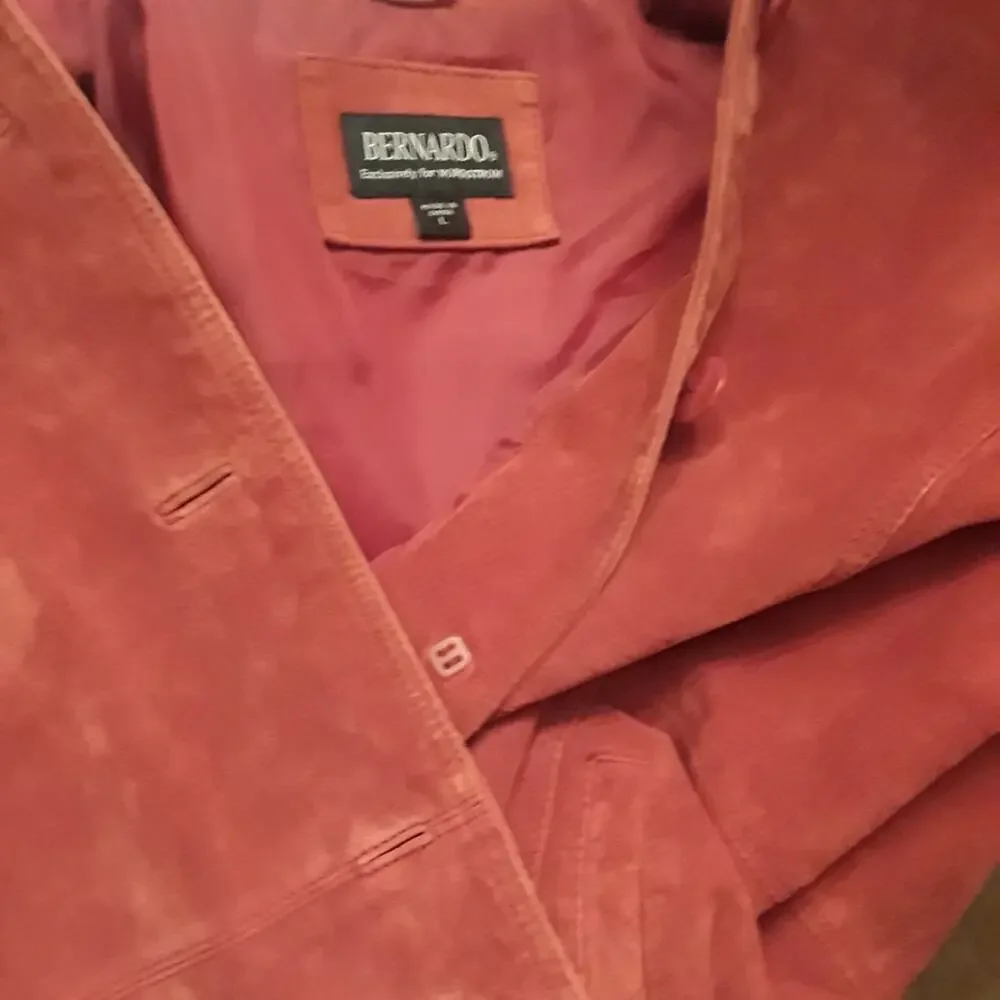 BERNARDO Vintage Red Leather Suede Coat Size L Hip Length Blazer Style Jacket